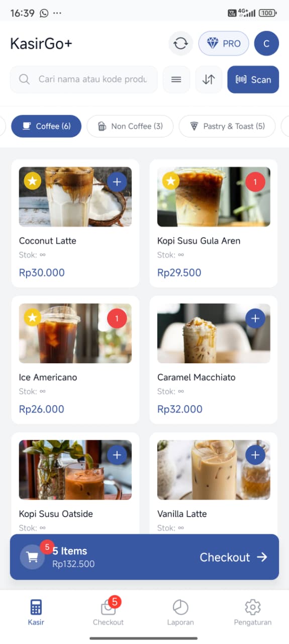 Tampilan Menu Kasir KasirGo+